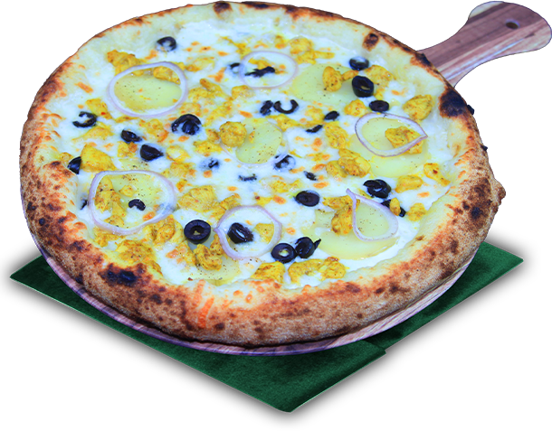Pizza Curry avec poulet et olives