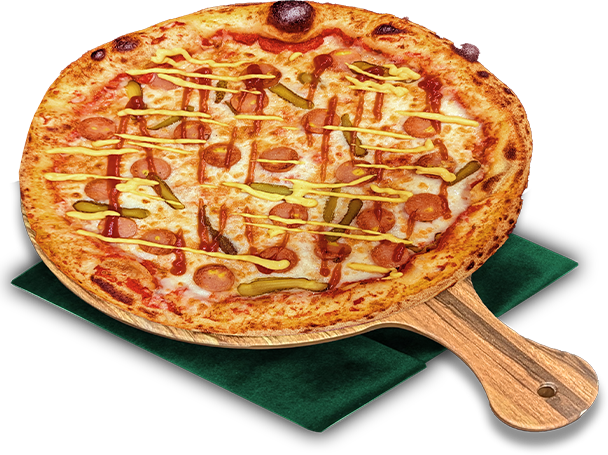 Pizza Hot-dog avec moutarde et ketchup