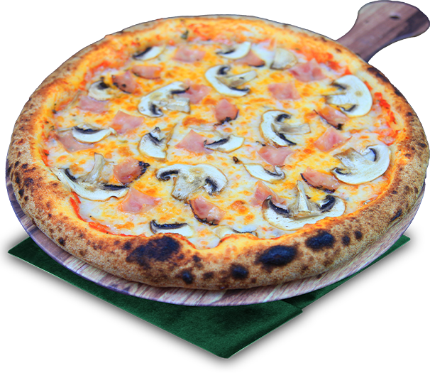 Pizza Reine avec jambon de dinde et champignons